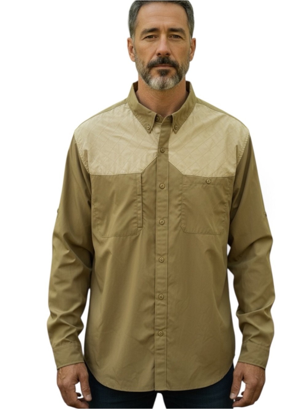 Orvis Olive and Khaki Mesh-Lined Long Sleeve Shirt XXL